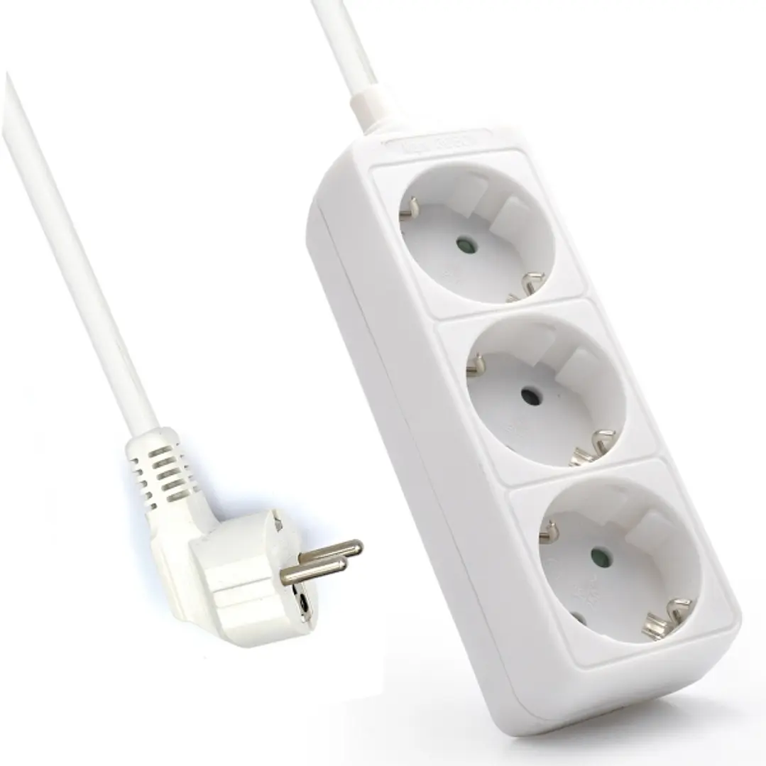 Ewent Regleta de 3 Tomas Schuko 16A - Proteccion Infantil - Cable de 1.5m - Enchufe Schuko Plano en Angulo - Color Blanco 1
