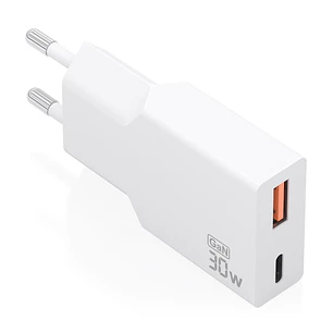 Aisens Cargador de Pared - 30W - GaN - 1xUSB-C - 1xUSB-A - Power Delivery 3.0 - Ultra Delgado - Multiples Protecciones de Seguridad - Color Blanco