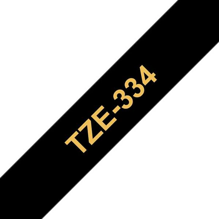 Brother TZe334 Cinta Laminada Generica de Etiquetas - Texto dorado sobre fondo negro - Ancho 12mm x 8 metros 1