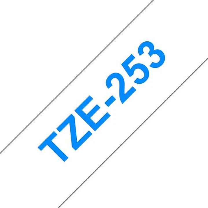 Brother TZe253 Cinta Laminada Generica de Etiquetas - Texto azul sobre fondo blanco - Ancho 24mm x 8 metros 1