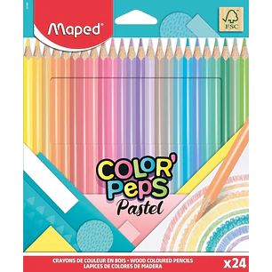 Maped Color´Peps Pastel Pack de 24 Lapices de Colores Triangulares - Mina Suave - Madera Certificada FSC - Colores Pastel Surtidos