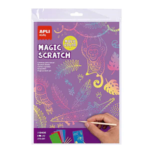 Apli Magic Scratch Colores Pack de 8 Laminas para Rascar - Medidas 210 x 297mm - Colores Surtidos