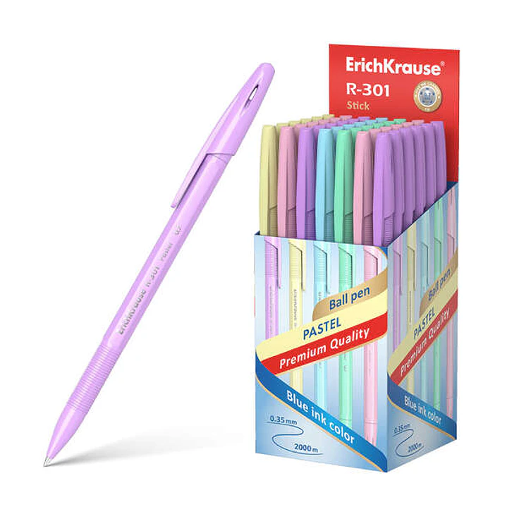 Erichkrause R-301 Pastel Boligrafo Punta de Bola 0.7mm - Trazo 0.35mm - Cuerpo Hexagonal Opaco en Colores Pastel - Tinta de Secado Rapido - Color Tint 1