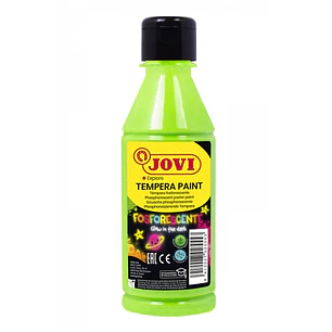 Jovi Tempera Paint Tempera Liquida Fosforescente 250ml - Brilla en la Oscuridad - Secado Rapido - Excelente Adherencia - Lista para Usar - Color Verde