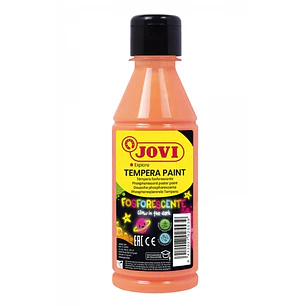 Jovi Tempera Paint Tempera Liquida Fosforescente 250ml - Brilla en la Oscuridad - Secado Rapido - Excelente Adherencia - Lista para Usar - Color Naran