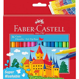 Faber-Castell Castle Pack de 36 Rotuladores - Tinta con Base de Agua Lavable - Colores Surtidos