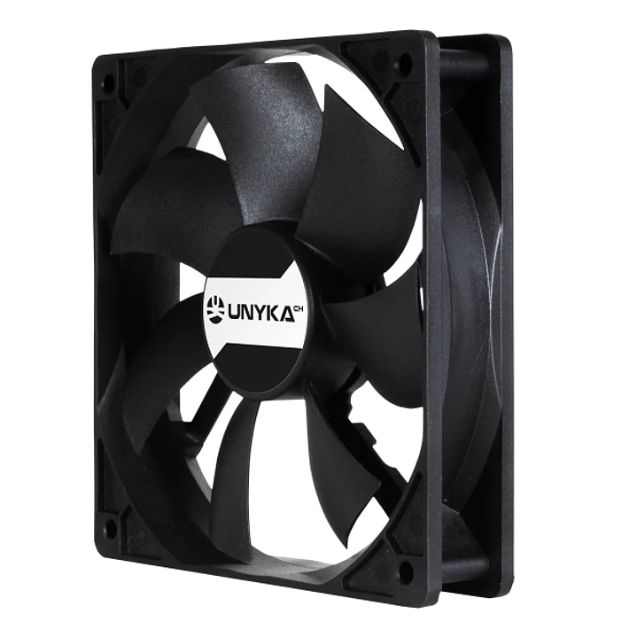 Unykach Server Ventilador 120mm de Doble Bola - Velocidad Max. 1800rpm - Conector de 4 Pines con Control de Temperatura - Color Negro 1