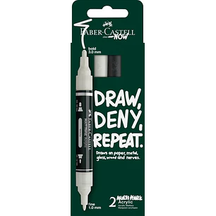 Faber-Castell Multimark Acrylic Pack con 2 Rotuladores Acrilicos Doble Punta - Puntas Redondas de 1mm y 3mm - Tinta Acrilica a Base de Agua - Colores 