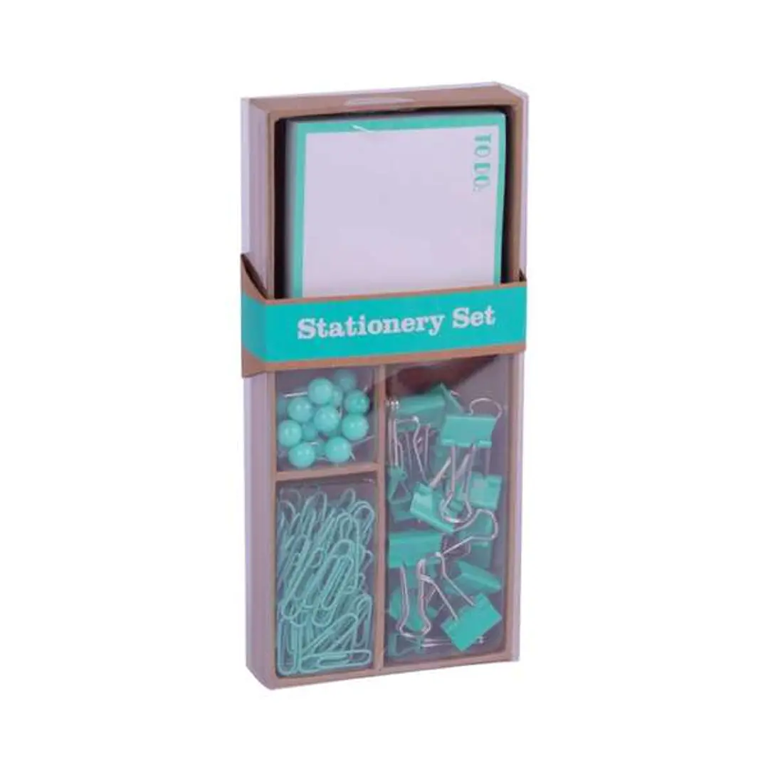 Apli Fluor Collection Set de Oficina - 25 Pins, 80 Clips de 28mm, 20 Pinzas Abatibles de 19mm y Notas Adhesivas de 100 Hojas en Verde Fluor - Diseño M 1