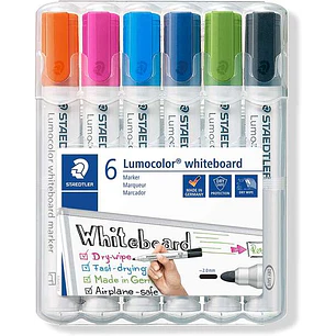 Staedtler Lumocolor 351 Pack de 6 Marcadores para Pizarra Blanca - Secado Rapido - Colores Surtidos