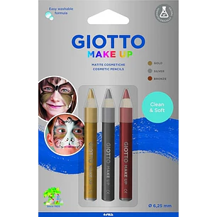 Giotto Make Up Metallic Pack con 3 Lapices Cosmeticos - Se Lava con Agua - Dermatologicamente Testado - Colores Metalicos Surtidos