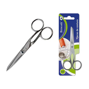 Bismark Tijera de Costura en Acero Inoxidable 14cm - Fijacion por Tornillo - Presion Constante Entre Hojas - Presentacion en Blister - Color Plata