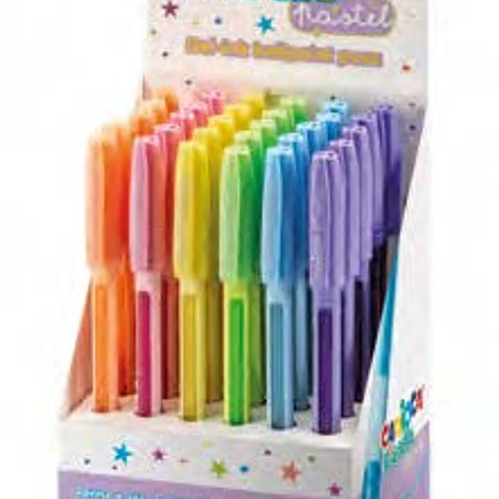 Carioca Fiorella Expositor con 30 Boligrafos de Colores Tinta Gel - Punta de Bola 1mm - Cuerpo Transparente Pastel - Colores Pastel Surtidos 1
