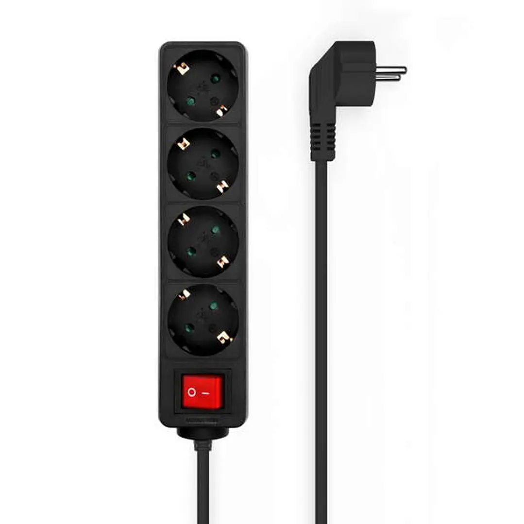 Aisens Regleta de 4 Tomas Schuko con Cable de 1.4m - Interruptor On/Off - Proteccion Infantil - Color Negro 1