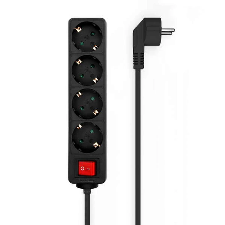Aisens Regleta de 4 Tomas Schuko con Cable de 1.4m - Interruptor On/Off - Proteccion Infantil - Color Negro 1