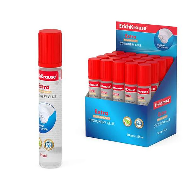 Erichkrause Extra Pegamento Liquido 55ml - Con aplicador de Silicona Suave - Alta Capacidad Adhesiva - No Toxico - Resistente al Frio - Transparente 1