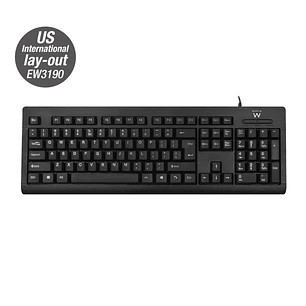 Ewent Teclado con Cable USB - Perfil Delgado - Patas Ajustables - Disposicion Inglesa QWERTY US - Cable de 1.35m - Color Negro