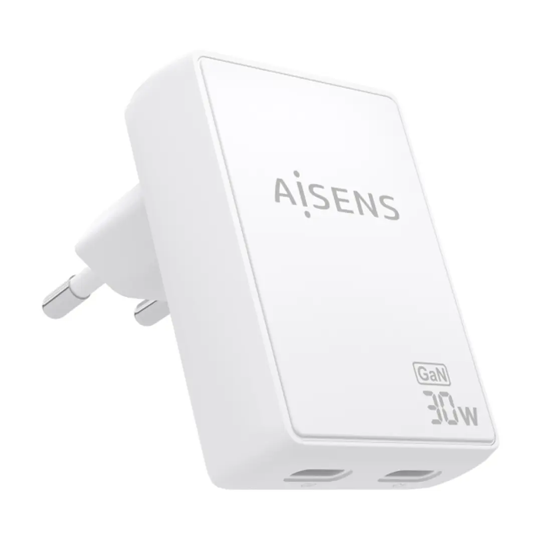 Aisens Cargador GaN Ultra Delgado 30W - 2xUSB-C PD3.0 QC4.0 - Tecnologia AI - Color Blanco 1