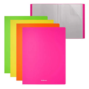 Erichkrause Carpetas con Fundas Matt Neon - 40 Fundas - Tamaño A4 - Surtido Colores (4 pcs en Bolsa) - Colores Surtidos