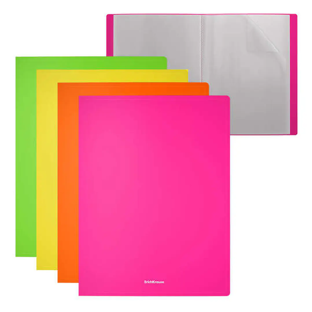 Erichkrause Carpetas con Fundas Matt Neon - 40 Fundas - Tamaño A4 - Surtido Colores (4 pcs en Bolsa) - Colores Surtidos 1