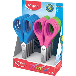 Maped Essentials Zurdos Tijera Escolar Punta Redonda 13cm - Hojas de Acero Inoxidable - Mango de Plastico Simetrico - Colores Surtidos