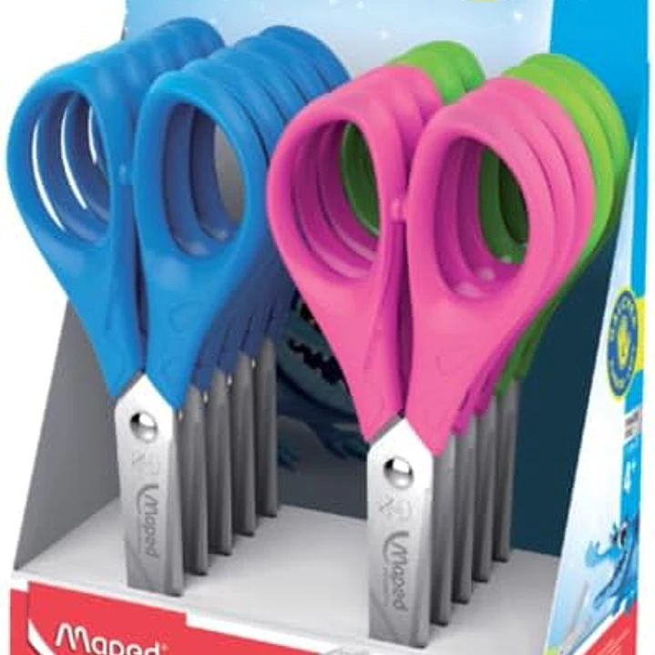 Maped Essentials Zurdos Tijera Escolar Punta Redonda 13cm - Hojas de Acero Inoxidable - Mango de Plastico Simetrico - Colores Surtidos 1