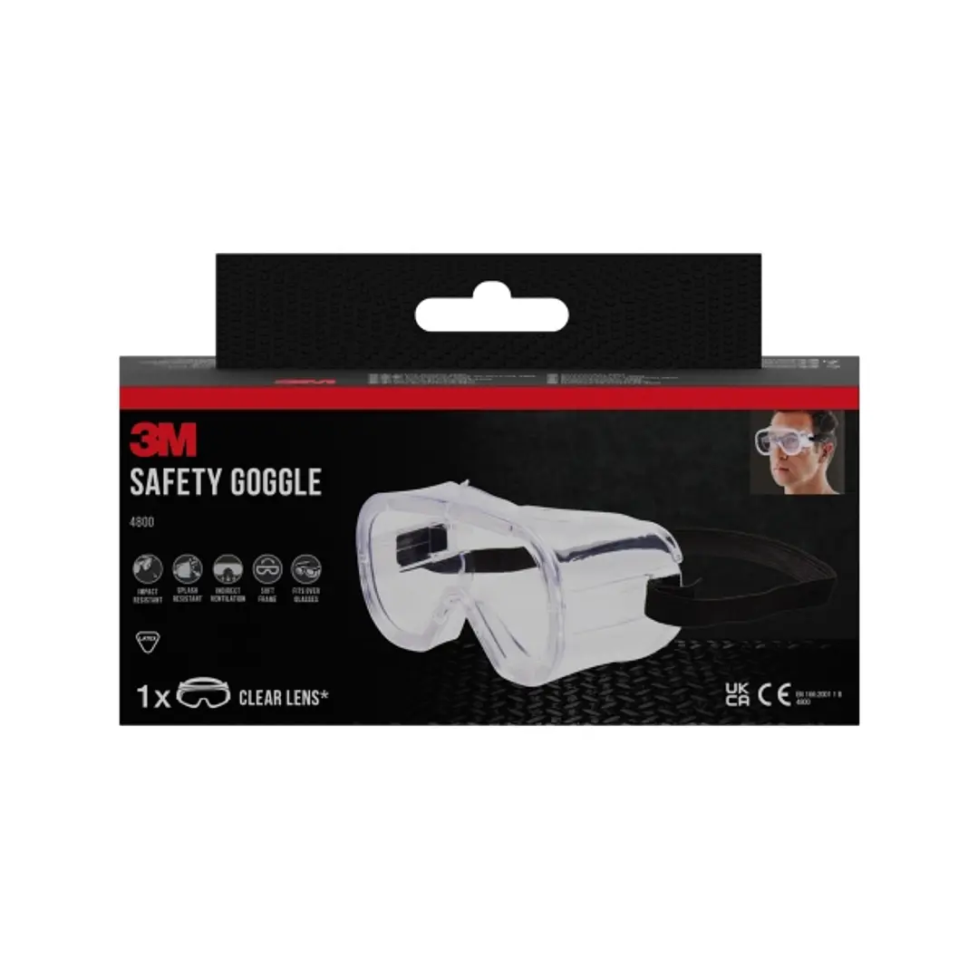 3M Classic Gafas de Seguridad - Ventilacion Indirecta - Lente Incolora - Uso Compatible con Gafas Graduadas - Goma Ajustable - Proteccion UV - Color T 1