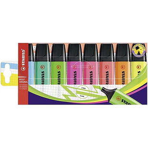 Stabilo Boss 70 Pack de 8 Marcadores Fluorescentes - Trazo entre 2 y 5mm - Recargable - Tinta con Base de Agua - Colores Surtidos