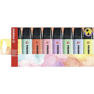 Stabilo Boss 70 Pastel Pack de 8 Marcadores Fluorescentes - Trazo entre 2 y 5mm - Recargable - Tinta con Base de Agua - Colores Surtidos