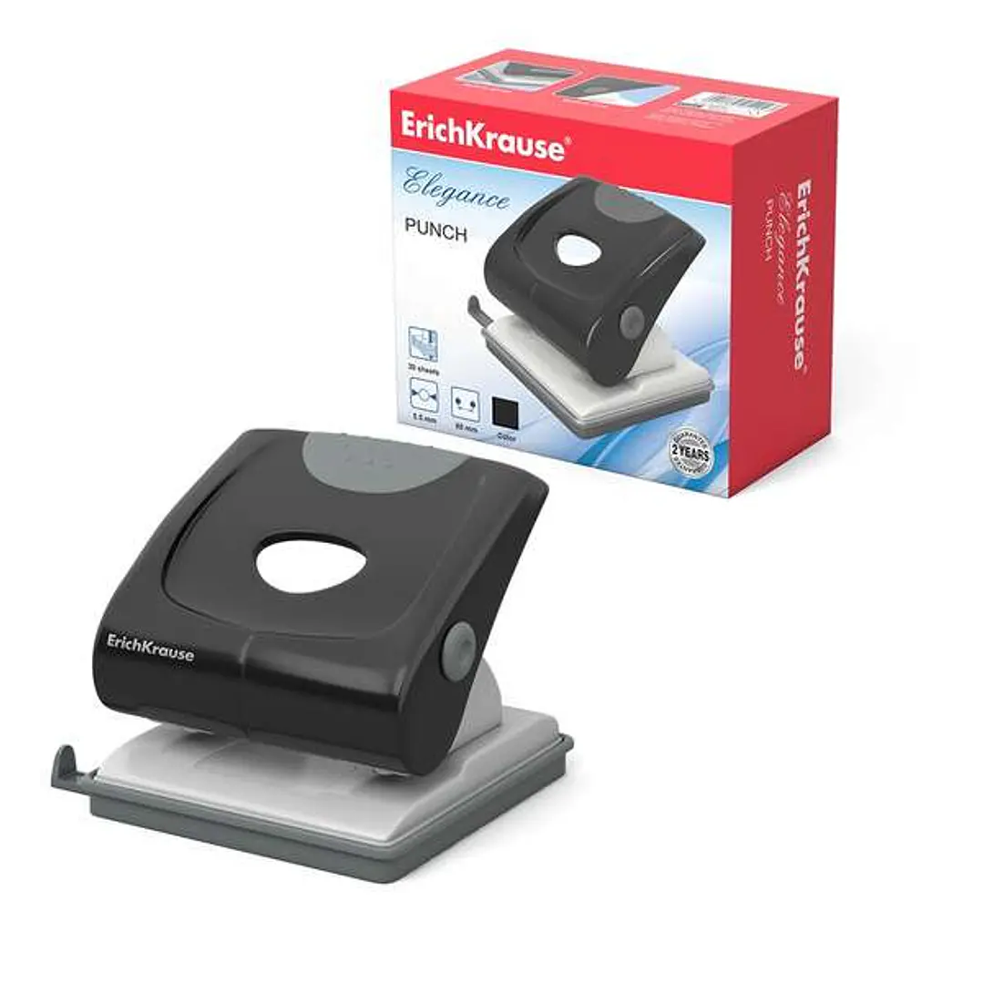 Erichkrause Elegance Perforadora - Perfora Hasta 30 Hojas - Bandeja de Confeti - Barra Guia con Marcas de Formato - Color Negro 1