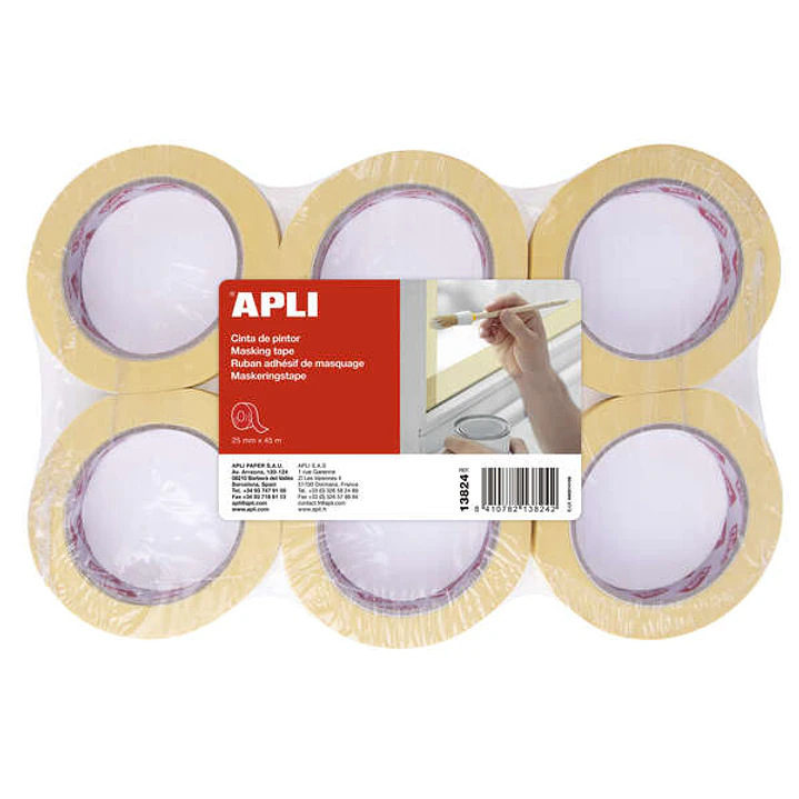 Apli Cinta Pintor 25mm x 45m - Adhesivo de Alta Resistencia - Facil de Cortar - Ideal para Pintura y Decoracion 1