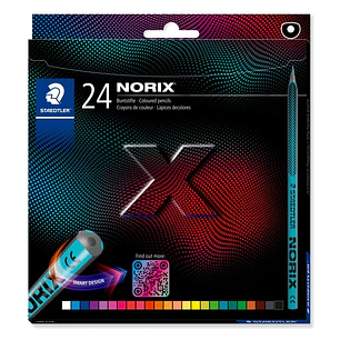 Staedtler Norix 186 Pack de 24 Lapices de Colores HB - Madera Negra - Mina de Grafito - Diseño Inteligente - Para Escribir, Dibujar y hacer Bocetos