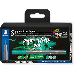 Staedtler 371 Pack de 6 Rotuladores Punta de Pincel Suave - Colores Vivos y Brillantes - No Amarillea con el Paso del Tiempo - Nueva Tinta Multi Ink -