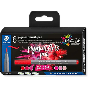 Staedtler 371 Pack de 6 Rotuladores Punta de Pincel Suave - Colores Vivos y Brillantes - No Amarillea con el Paso del Tiempo - Nueva Tinta Multi Ink -