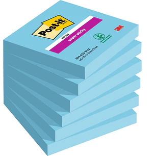 Post-It Super Sticky Pack de 6 Blocs de 90 Notas Adhesivas Reposicionables - Forma Cuadrada - 76x76mm - Color Azul