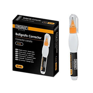 Ingraf Boligrafo Corrector 8ml - Punta Metalica Fina - Secado Rapido - Forma Ergonomica