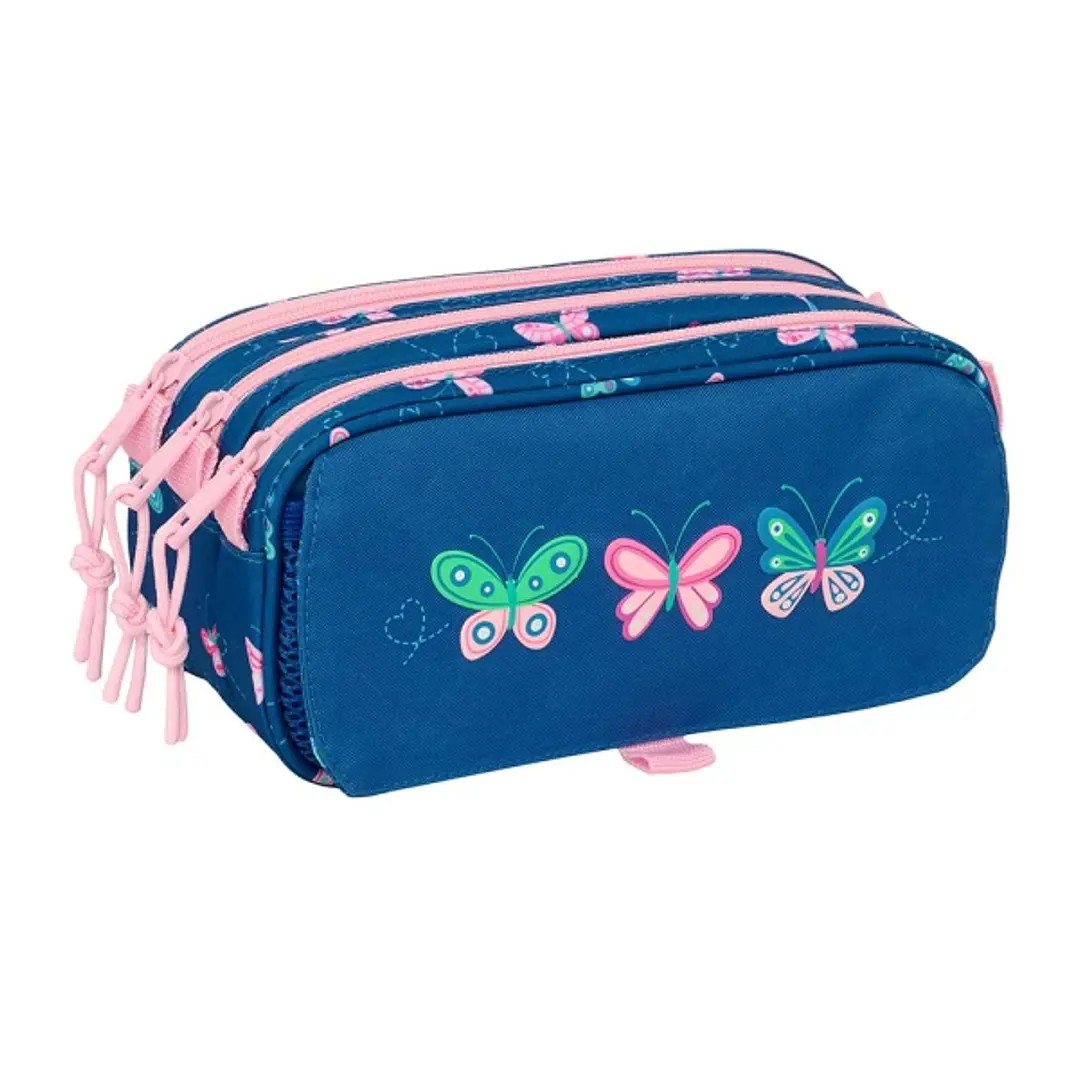 Safta Blackfit8 Mariposas Portatodo - 3 Compartimentos con Cremalleras - Bolsillo Frontal - Cinta Adaptable - 1.72L - 215x80x100mm - Color Azul Marino 1