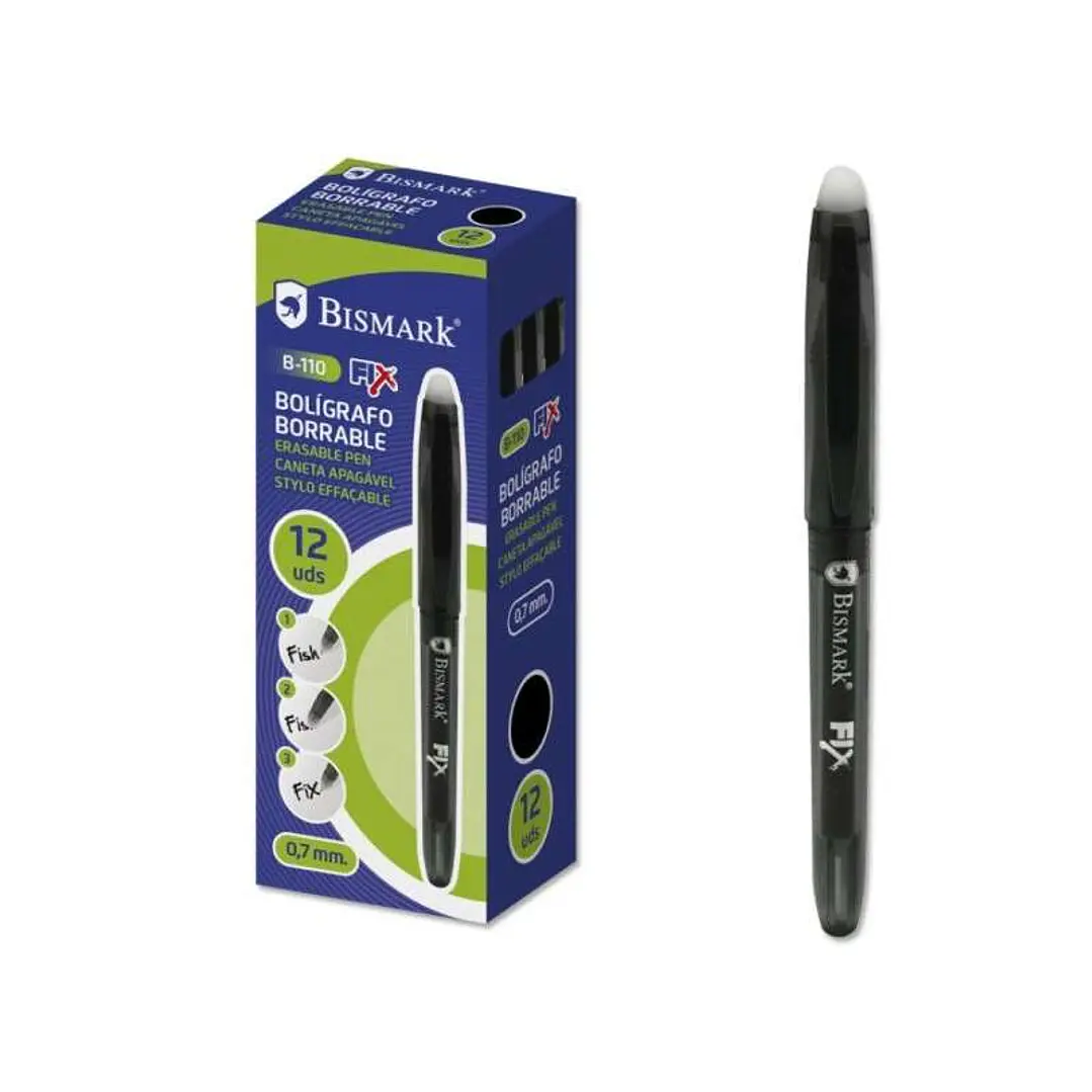 Bismark Fix Boligrafo Borrable - Punta 0.7mm - Con Capuchon - Color Negro 1
