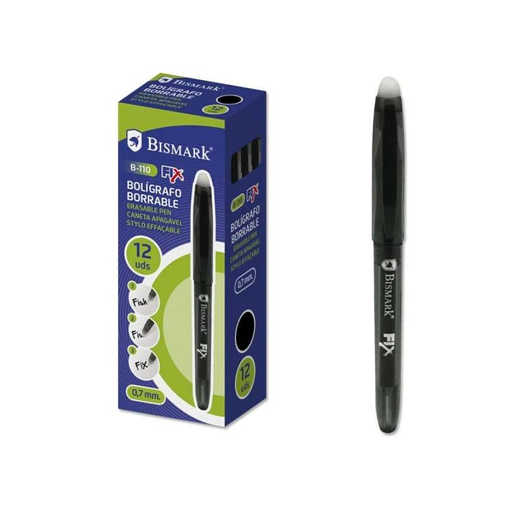 Bismark Fix Boligrafo Borrable - Punta 0.7mm - Con Capuchon - Color Negro 1