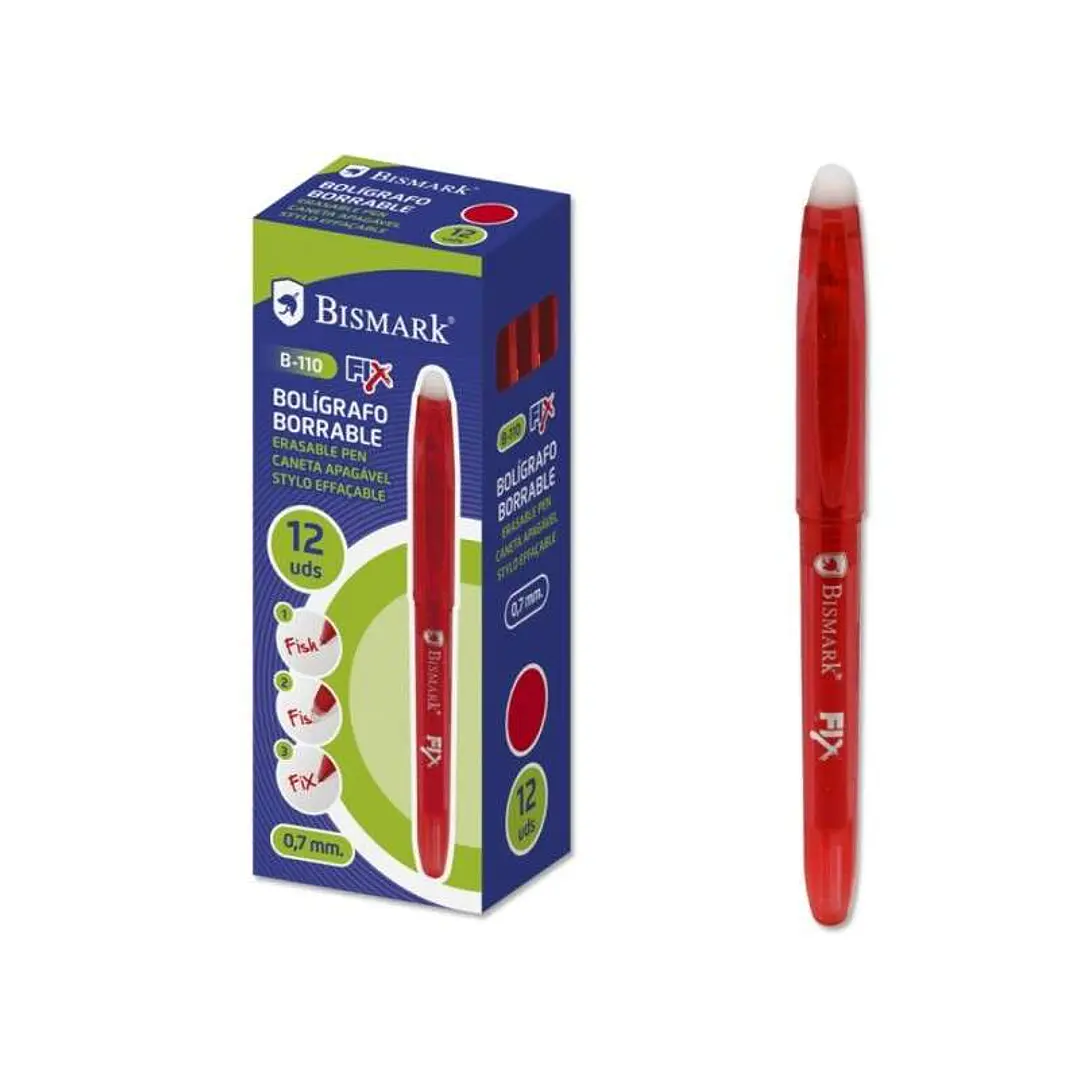 Bismark Fix Boligrafo Borrable - Punta Fina 0.7mm - Con Capuchon - Color Rojo 1
