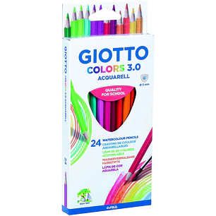 Giotto Colors Acquarell 3.0 Pack de 24 Lapices Triangulares de Colores Acuarelables - Mina 3 mm - Madera - Colores Surtidos