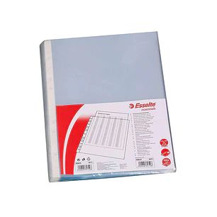 Esselte Pack de 100 Fundas Multitaladro Portadocumentos - Formato Folio - 16 Taladros - 80 Micras - Piel de Naranja - Color Transparente