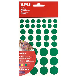 Apli Gomets Adhesivo Removible - 864 Gomets por Bolsa - Diferentes Colores, Formas y Tamaños - Desarrollo de Habilidades - Normas EN-71 y FSC