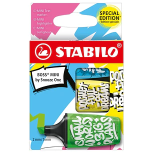 Stabilo Boss Mini by Snooze One Pack de 3 Mini Marcadores Fluorescentes - Trazo entre 2 y 5mm - Tinta con Base de Agua - Antisecado - Colores Surtidos