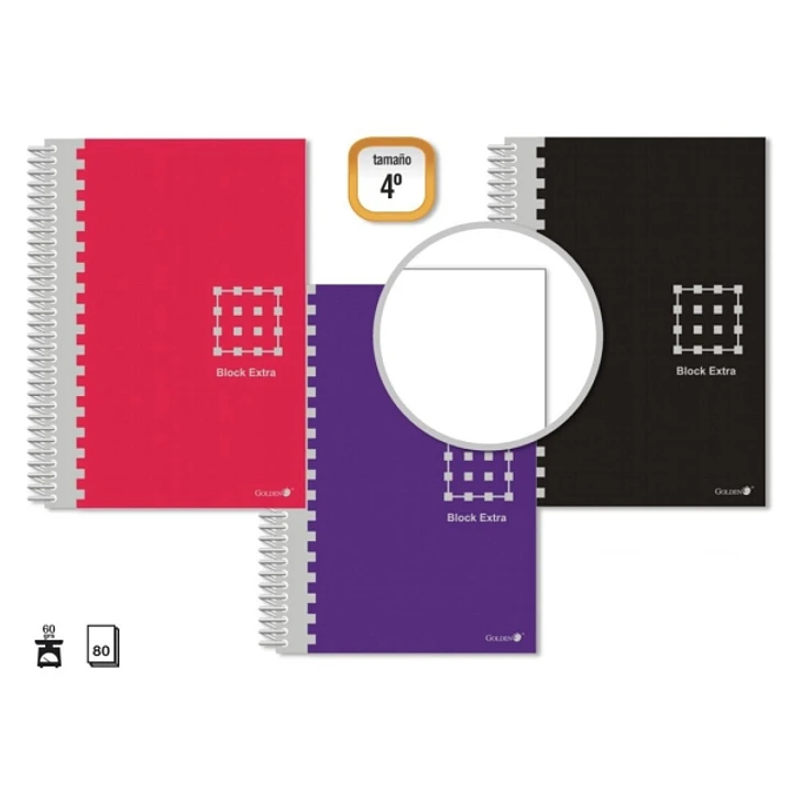 Golden Cuaderno Espiral 4º 80 Hojas 60grs Liso - Margen Remarcado - Tapa Extradura - Colores Surtidos 1