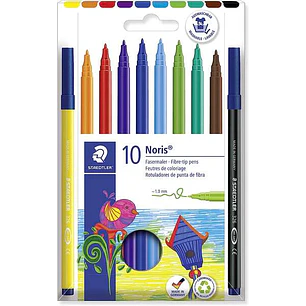 Staedtler 326 Pack de 10 Rotuladores Punta de Fibra - Trazo 1.0mm Aprox - Resistente a la Presion - Tinta a Base de Agua Antisecado - Colores Surtidos