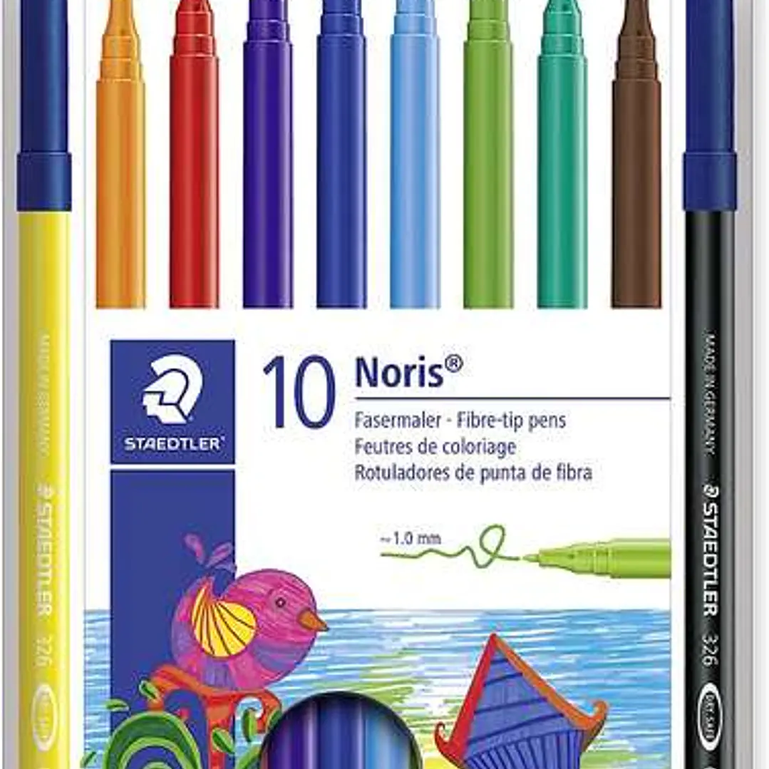 Staedtler 326 Pack de 10 Rotuladores Punta de Fibra - Trazo 1.0mm Aprox - Resistente a la Presion - Tinta a Base de Agua Antisecado - Colores Surtidos 1