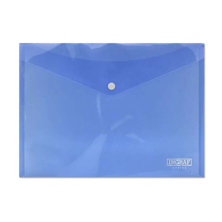 Ingraf Sobre Portadocumentos A4 - Cierre de Broche - Polipropileno Cristal Transparente - Color Azul 1