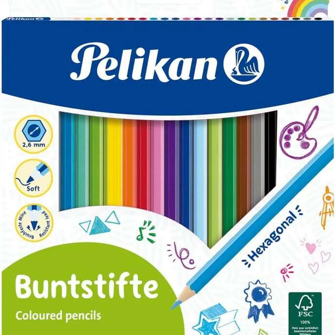 Pelikan Caja de 24 Lapices de Colores Hexagonales Lacados - Mina Antirotura - FSC 1