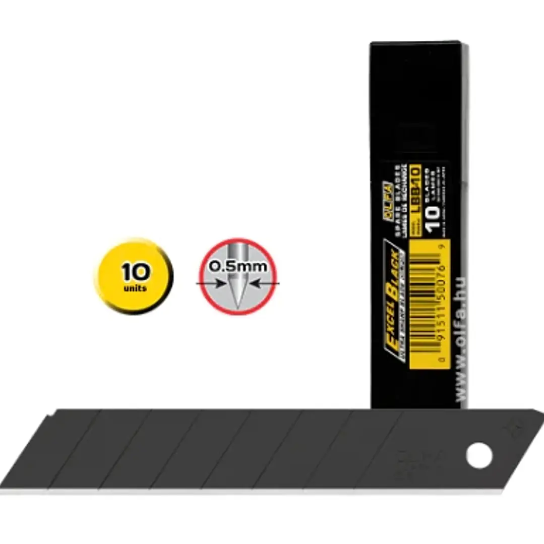 Olfa Pack de 10 Cuchillas de Respuesto Negras para Cutters Olfa - 8 Segmentos - Ancho 18mm 1